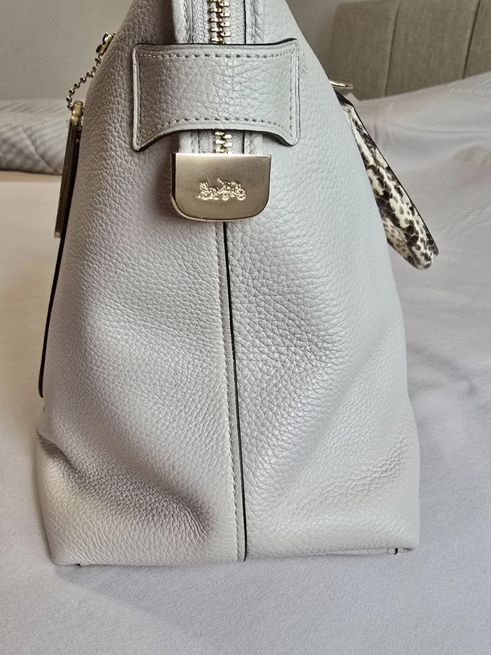 Coach Cream and Beige Signature Pocket Leather Satchel - Picture 5 of 8